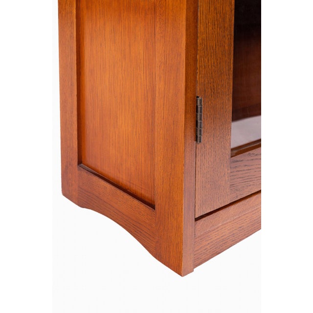 Mission Leaded Glass Bookcase With Lock & Key - Walnut For Sale - Image 10 of 17