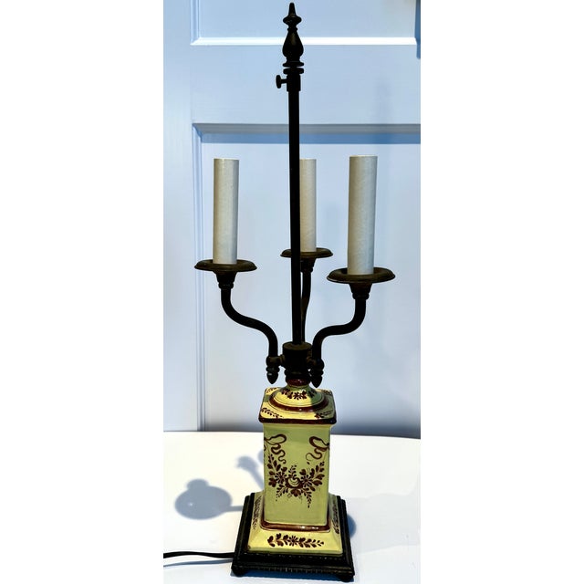 Vintage Hand Painted Ceramic Lamp, Bouillotte Style For Sale - Image 16 of 18