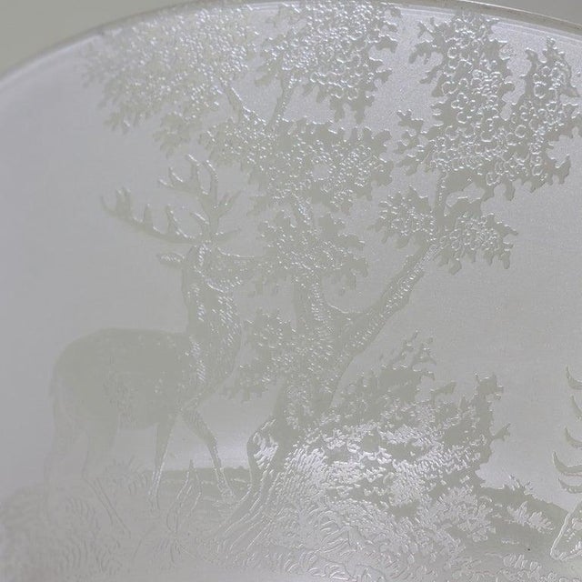 Victorian Pair of Antique Figural Elk Etched Glass Lamp Shades C1890 For Sale - Image 3 of 10