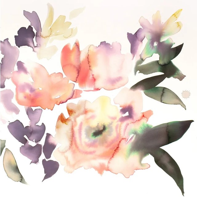 Abstract "Abstract Floral No. 3" Contemporary Original Botanical Flowers Watercolor Painting by Elizabeth Becker For Sale - Image 3 of 3