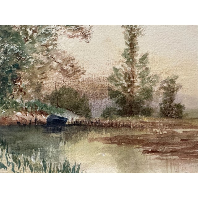 Traditional Early 20th Century Attributed to Frank Henry Mason Riverside House Trees Original Watercolor Landscape For Sale - Image 3 of 6