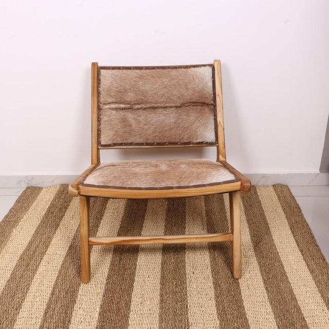 Lila Natural Teak and Genuine Leather Chair For Sale - Image 4 of 5