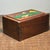 Brown Carved Hardwood Sliding Box With Bone Inlay — Botanical Leaf & Berry Motif For Sale - Image 8 of 9