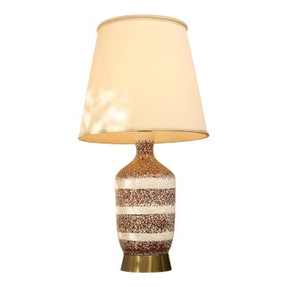 Vintage Textured Ceramic Table Lamp With Brown and White Stripes For Sale