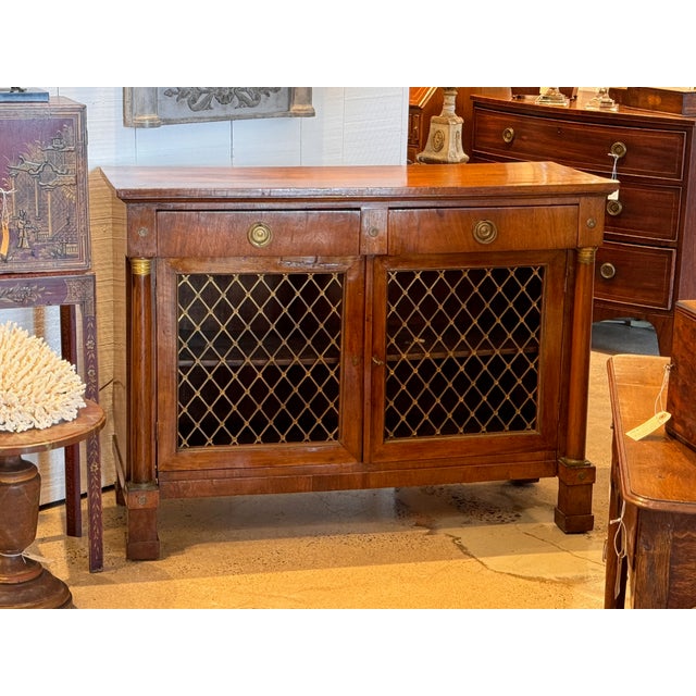 19th Century Regency Columned Cabinet With Grille Lattice Doors For Sale - Image 6 of 16