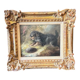 Antique English Oil Painting of a Dog or Terrier For Sale