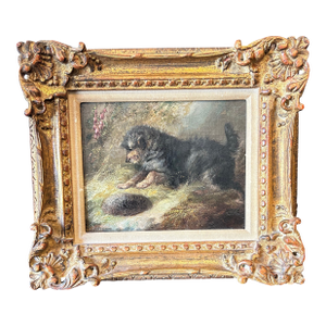 Antique English Oil Painting of a Dog or Terrier