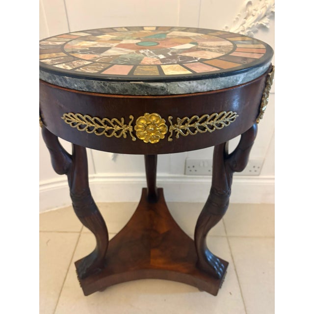 Antique Victorian Specimen Marble Top Centre Table Mahogany Swan Support Side Table, 1860 For Sale - Image 9 of 18