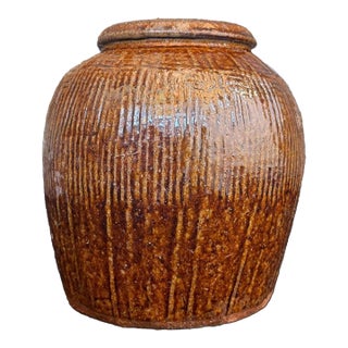 Antique Chinese Brown-Glazed Storage Jar – Late Qing Dynasty For Sale