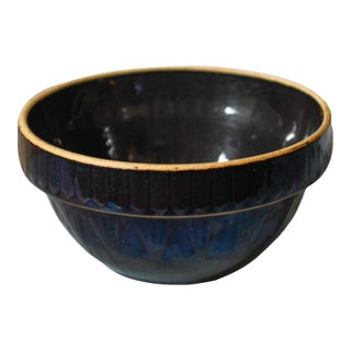 Antique Brown Picket Fence Stoneware Mixing Bowl: Rustic Farmhouse Pottery, 10" Wide For Sale
