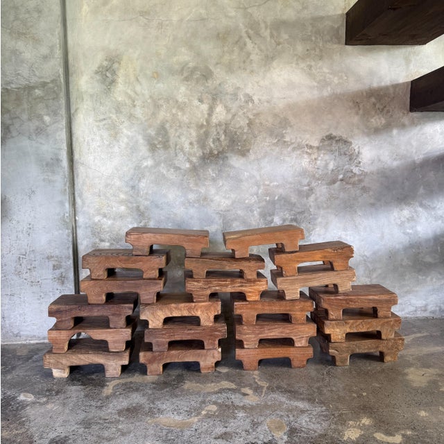 Brown Small Vintage Occasional Stool in Blond Teak, 2000s For Sale - Image 8 of 11