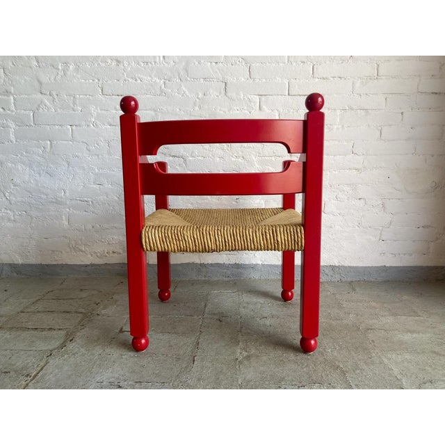 Italian Beech and Straw Armchair, 1960s For Sale - Image 6 of 10