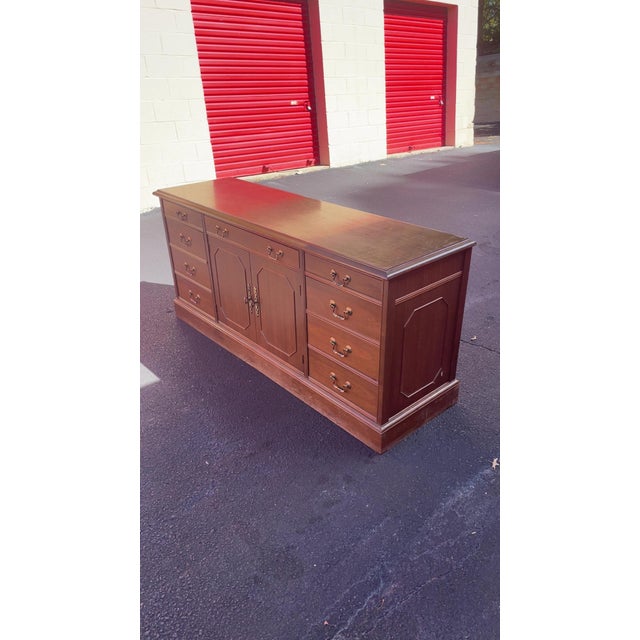 Traditional Vintage Boling Chair Co. Solid Wood Credenza / Sideboard – Traditional Style With Brass Hardware For Sale - Image 3 of 7