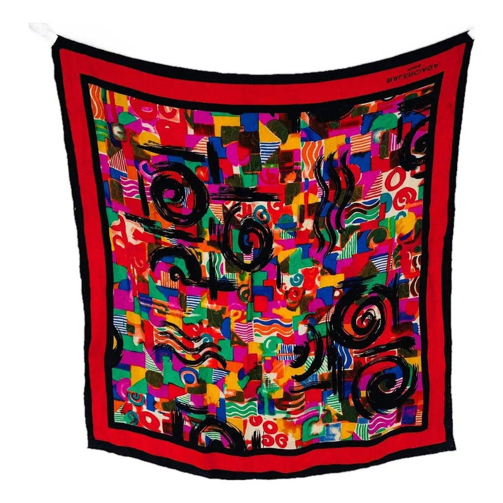 Balenciaga Red Printed 100% Silk Scarf | Chairish