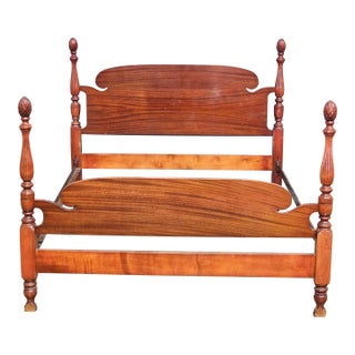 Mid 20th Century Carved Cherry Full Size Bedframe W Pineapple Finals For Sale