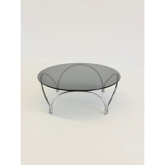 Metal Vintage Space Age Coffee Table in Smoked Glass and Chrome, 1970s For Sale - Image 7 of 10