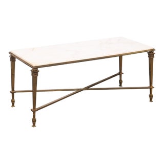 Mid 20th Century French White Marble & Brass Coffee Table For Sale