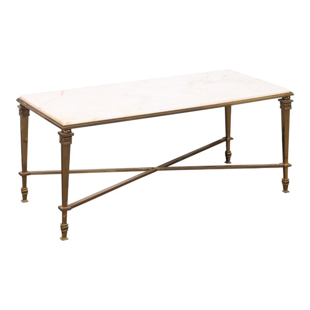 Mid 20th Century French White Marble & Brass Coffee Table For Sale