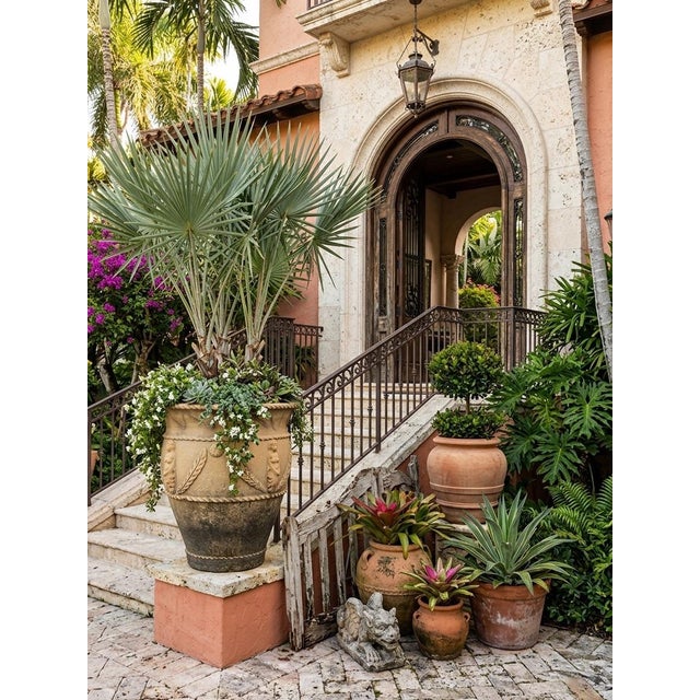 Vintage Italian Neoclassical Style Terracotta Garden Planter With Caryatid Reliefs For Sale In West Palm - Image 6 of 12