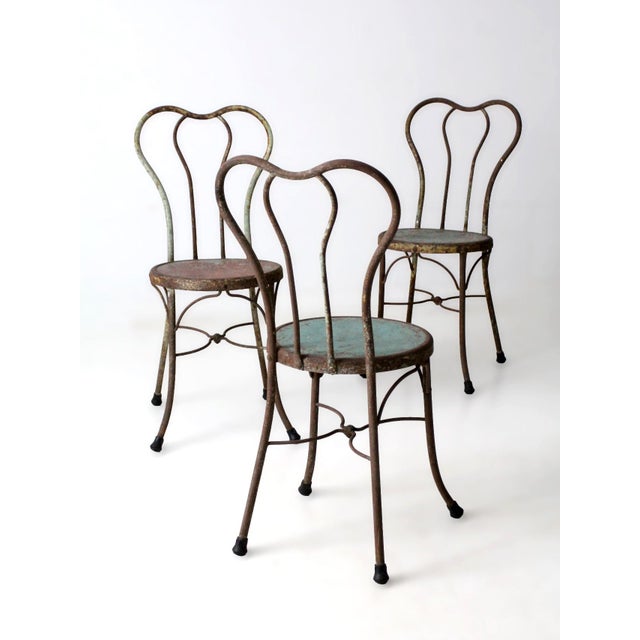 Early 20th Century Art Nouveau Iron Bistro Chairs, Set of 3 For Sale - Image 18 of 18