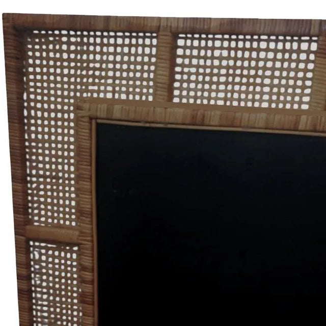 Wood X-Large Mid Mod Artisanal Wicker Cane Framed Wall Mirror For Sale - Image 7 of 8