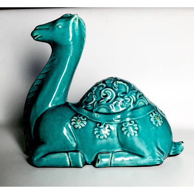 Late 20th Century Vintage Chinese Turquoise Crackle-Glaze Tang-Style Camel Sculpture For Sale - Image 5 of 13