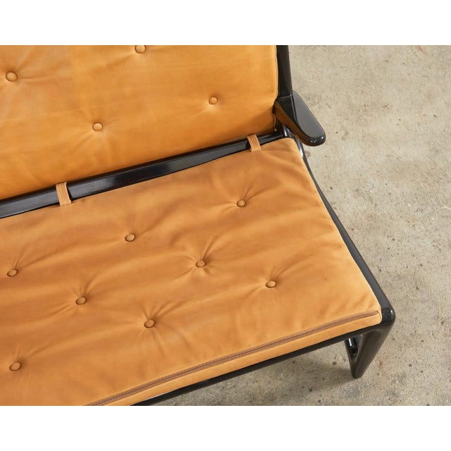 Mid 20th Century Midcentury Italian Gio Ponti Style Lacquer Ebonized Settee For Sale - Image 5 of 13