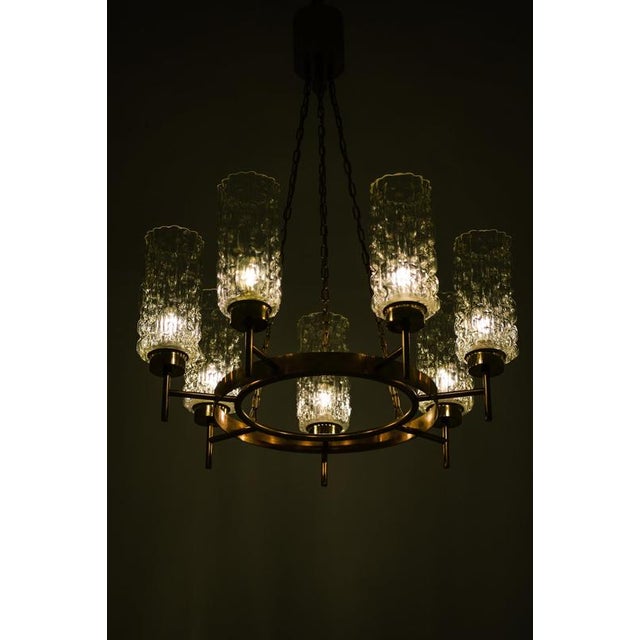 Chandelier in Brass and Glass by Carl Fagerlund, 1950s For Sale - Image 9 of 12