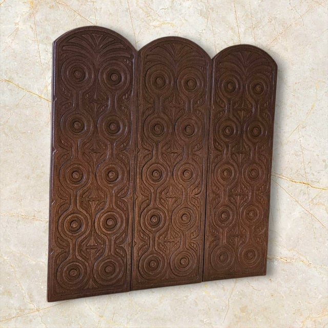 Trio of 1960s MCM Bas-Relief Carved Redwood Panels in Brutalist Style ...