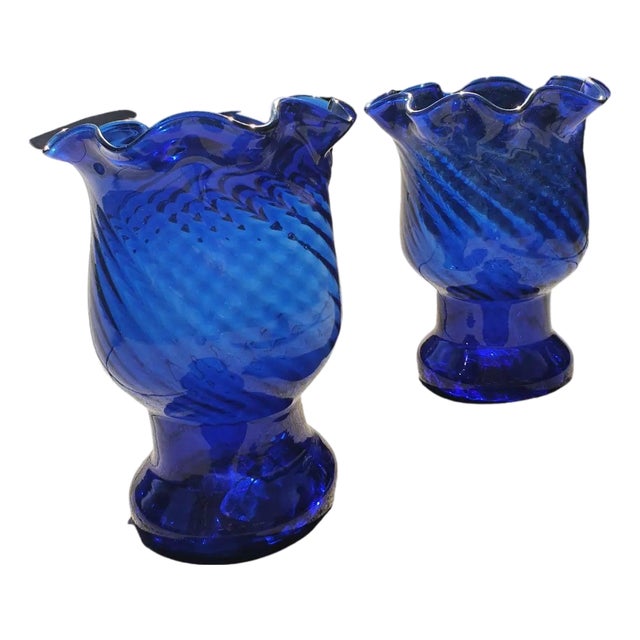 Large Vintage Spanish Cobalt Blue Glass Vases, Set of 2 For Sale