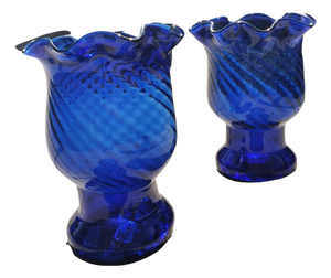 Large Vintage Spanish Cobalt Blue Glass Vases, Set of 2