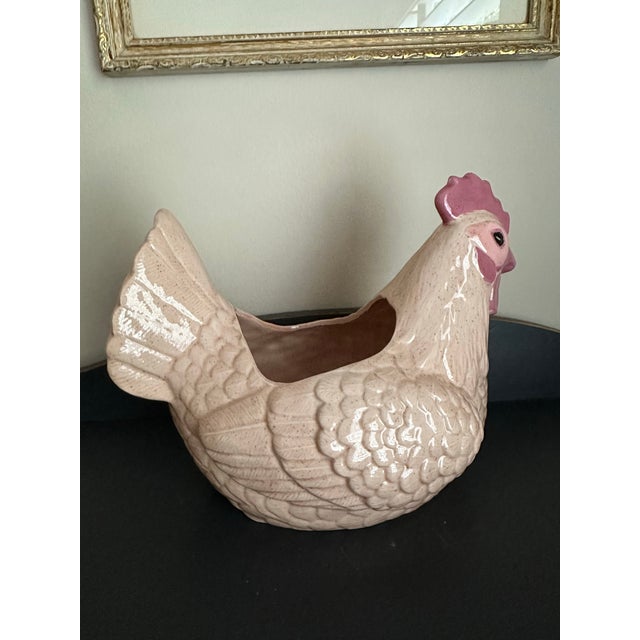 Vintage Mid 20th Century Speckled Pink Ceramic Chicken/Hen Planter For Sale In Orlando - Image 6 of 12