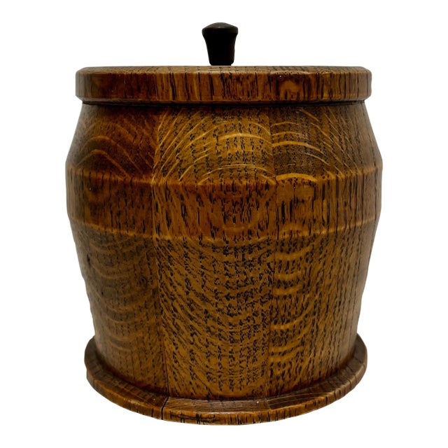 Antique Ceramic Lined Oak Wood Tea Jar/Caddy From England - Circa 1900 For Sale