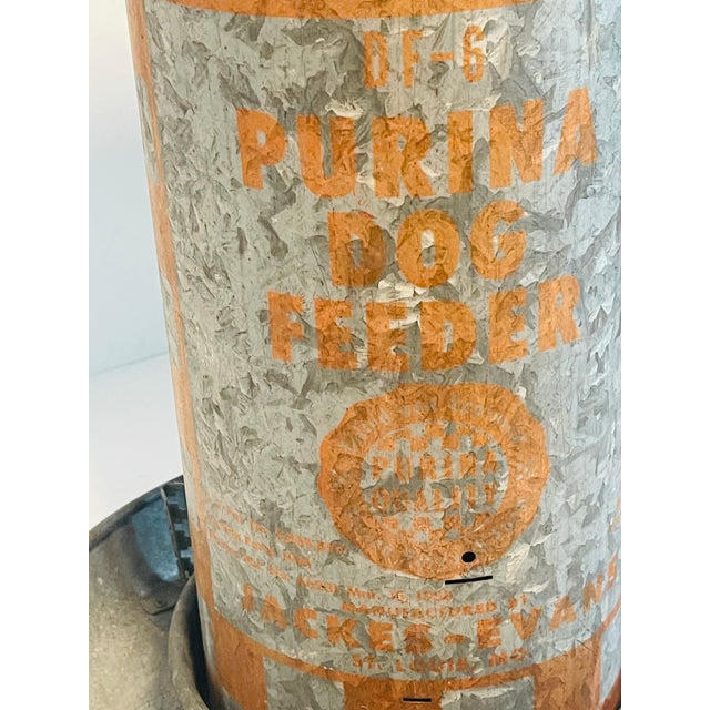 Rustic Vintage Purina Dog Tube Feeder Galvanized Orange Rustic For Sale - Image 3 of 3