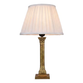NeoclassicalBrass Classical Column Table Lamp with Ornate Capital and Square Pedestal, Europe, 1950s For Sale
