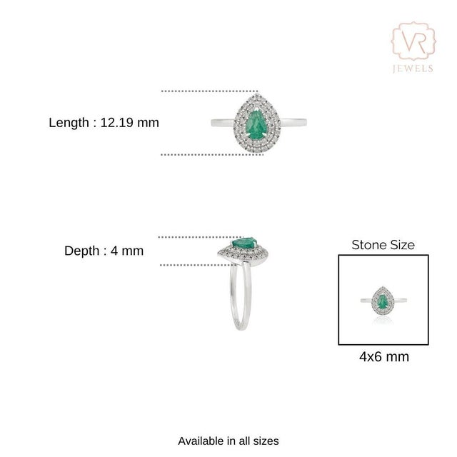 VRJewels 14k Gold Emerald Diamond Double Halo Vintage Engagement Ring Size 7 For Sale - Image 12 of 16