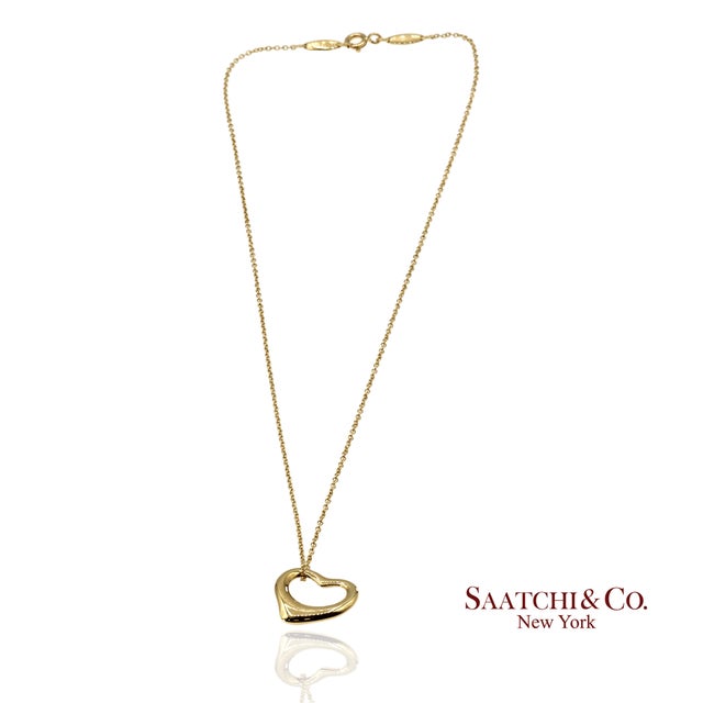 Early 21st Century Tiffany & Co. Elsa Peretti 18k 750 Yellow Gold Open Heart Pendant Necklace For Sale - Image 5 of 14