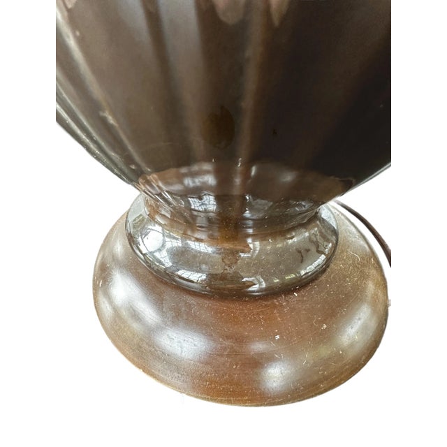 1950s Mid-Century Glazed Lamp with Walnut Base For Sale - Image 5 of 5