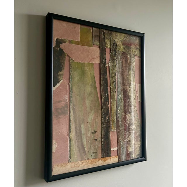 This is a collage made from pieces of oil paintings and oil crayon drawings, and assembled into a new ready to hang frame....