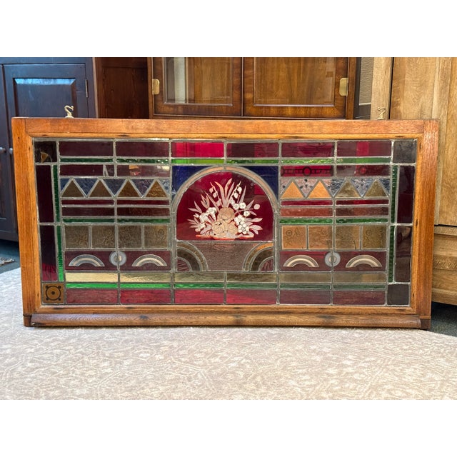 Art Deco Vintage Stained Glass Window Panel For Sale - Image 3 of 12