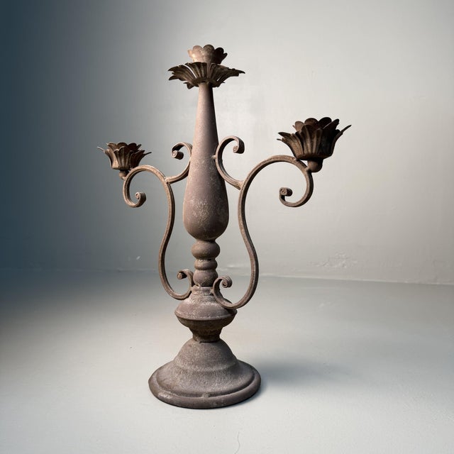 Floral Metal 3-Arm Candelabra, Calabria, Italy, 1910s For Sale - Image 10 of 10