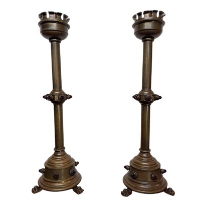 Antique Brass Altar Candelabras, 1800s, Set of 2 For Sale
