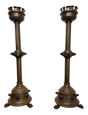Antique Brass Altar Candelabras, 1800s, Set of 2