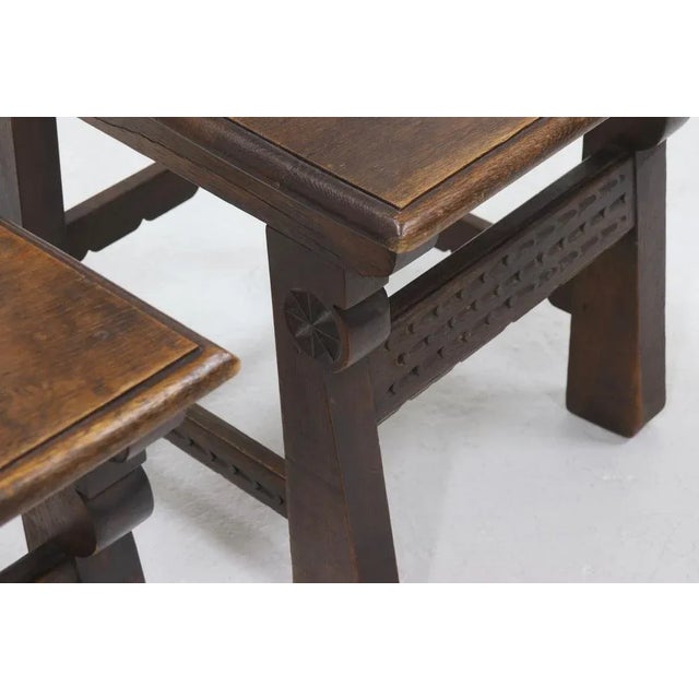 Set of 19th Century Spanish Hand Carved Oak Chairs For Sale - Image 4 of 10