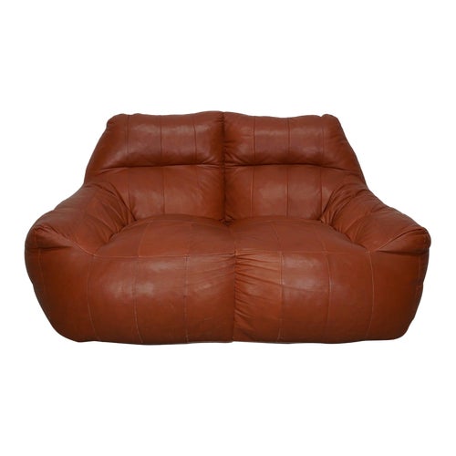Vintage Leather 2-Seater Beanbag Sofa in style of De Sede