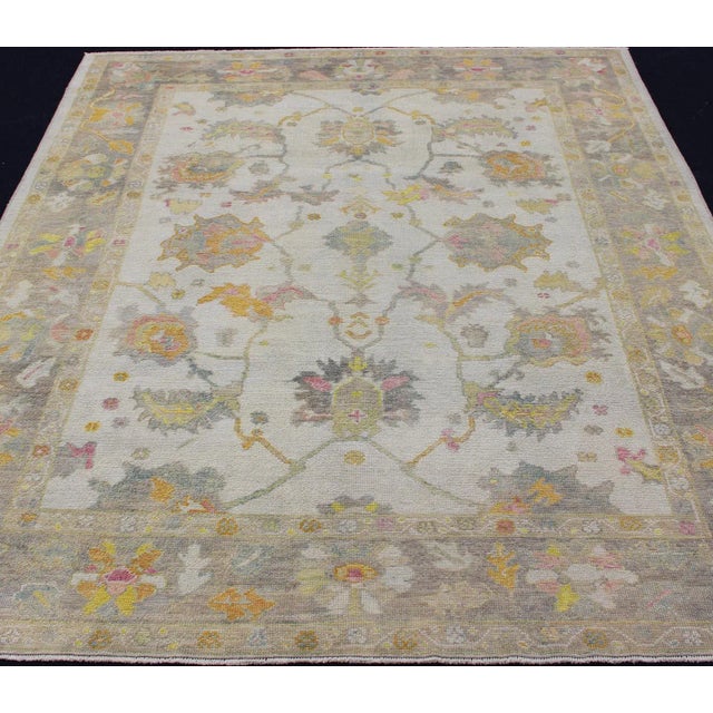 Turkish Oushak Rug With Muted Color Palette and All-Over Flower Design For Sale In Atlanta - Image 6 of 12