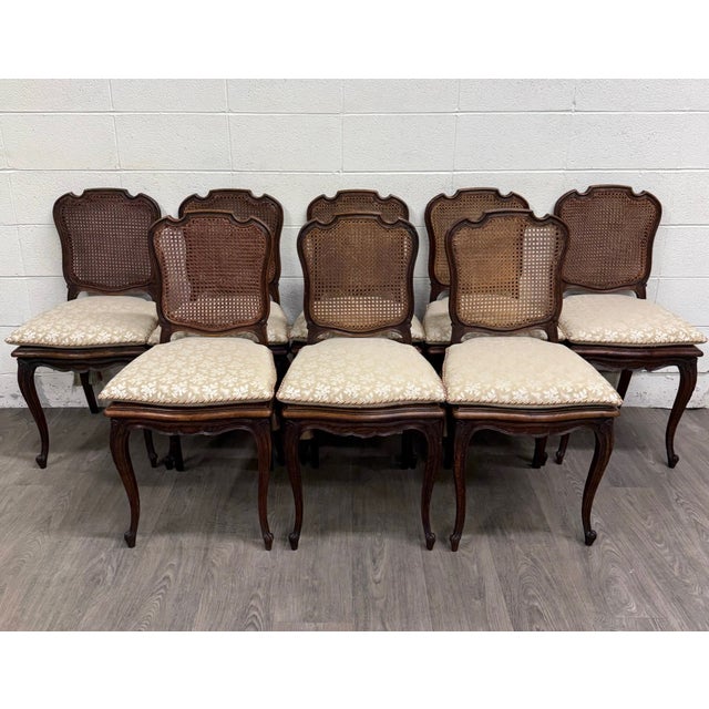 French Country Vintage French Country Louis XV Style Cane Back Cane Seat Dining Chairs For Sale - Image 3 of 11