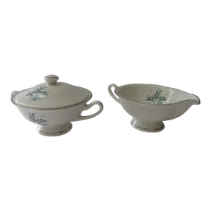Vintage 1950s Syracuse China Lyric Pattern Sugar Bowl With Lid and Creamer Set