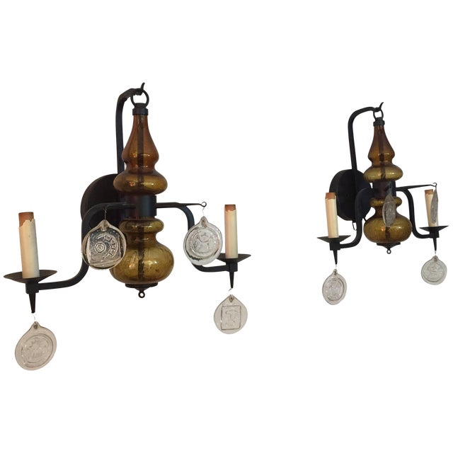 Pair Of Amber Glass And Iron Erik Hoglund Sconces Chairish