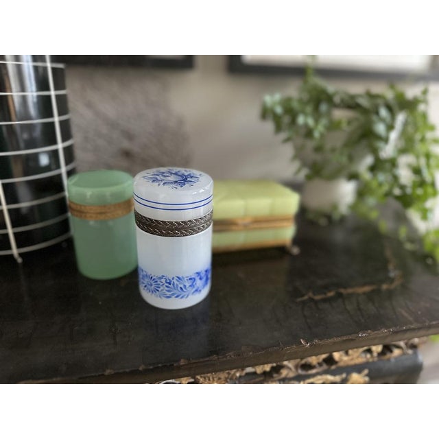 Light Grey Opaline Glass Box with Blue Floral Enamel Decoration, 1890s For Sale - Image 15 of 18